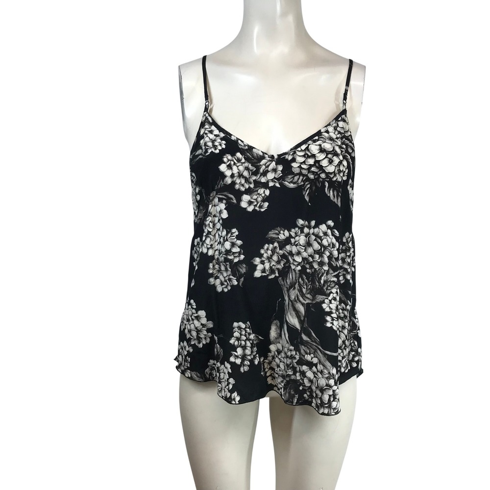 Wilfred Aritzia 100% Silk Floral Camisole Top Black White Hydrangea Print Size M